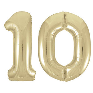 Large White Gold Foil Number Balloons 34"