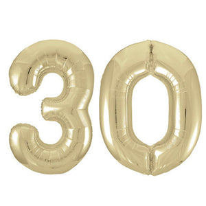 Large White Gold Foil Number Balloons 34"