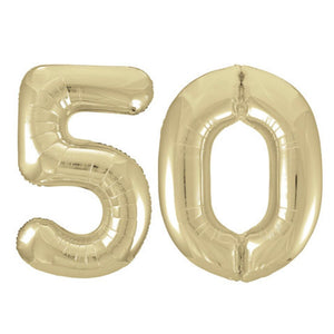 Large White Gold Foil Number Balloons 34"