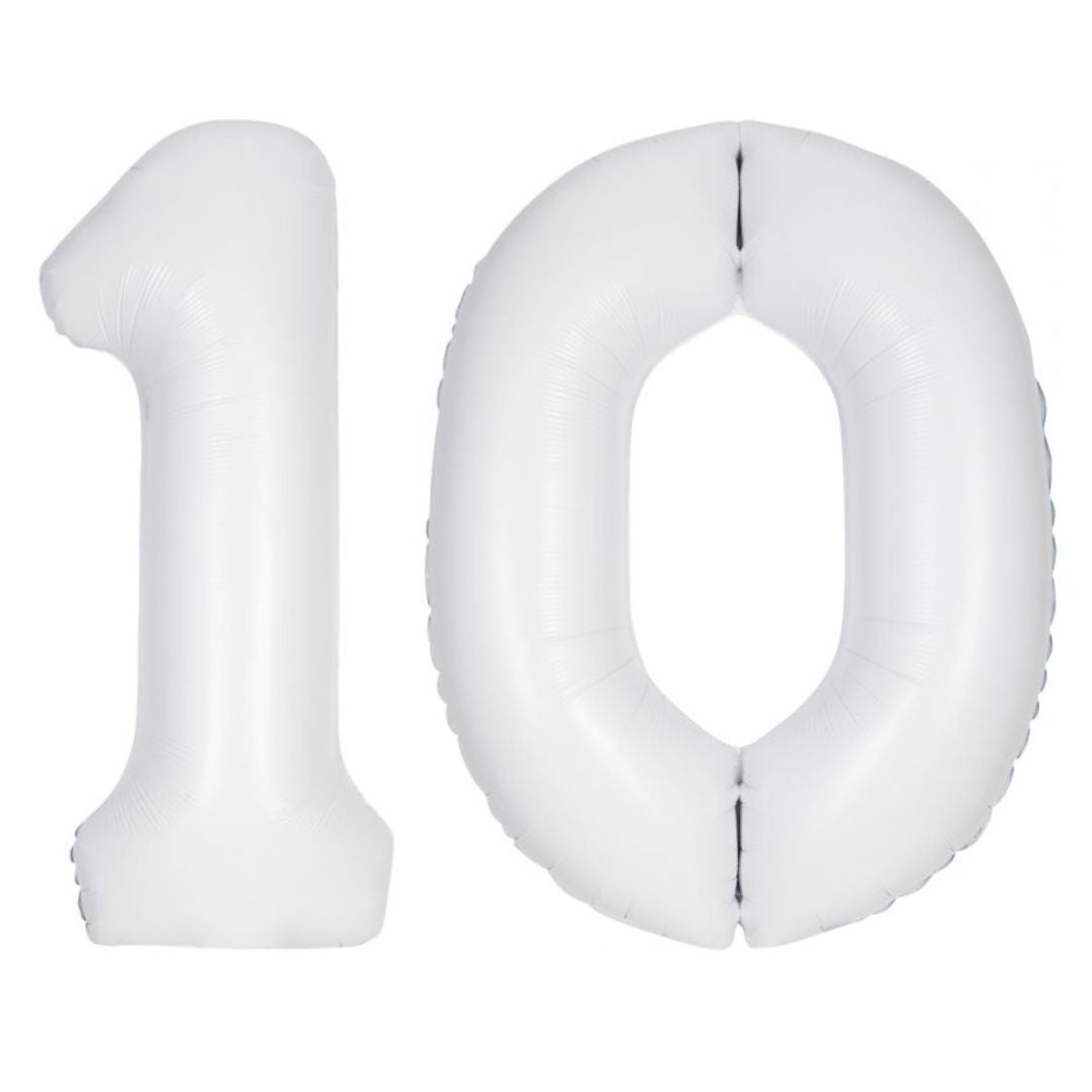 Large White Inflated Foil Number Balloons