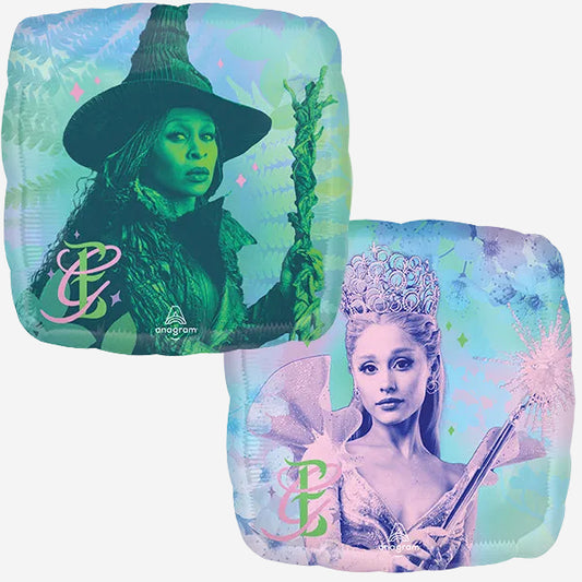 Square balloon featuring Ariana Grande, wicked movie, Elphaba and Galinda, Glinda.