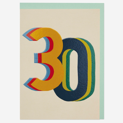 3D colourful age 30 Birthday Card