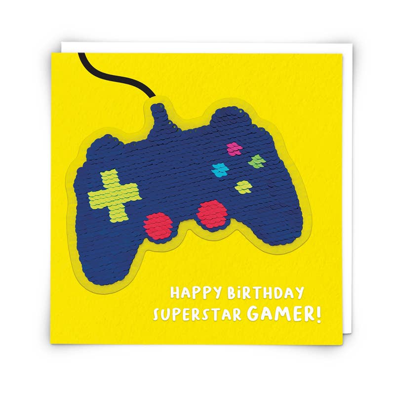 Gaming Greetings Card with Reusable Reversible Sequin Patch