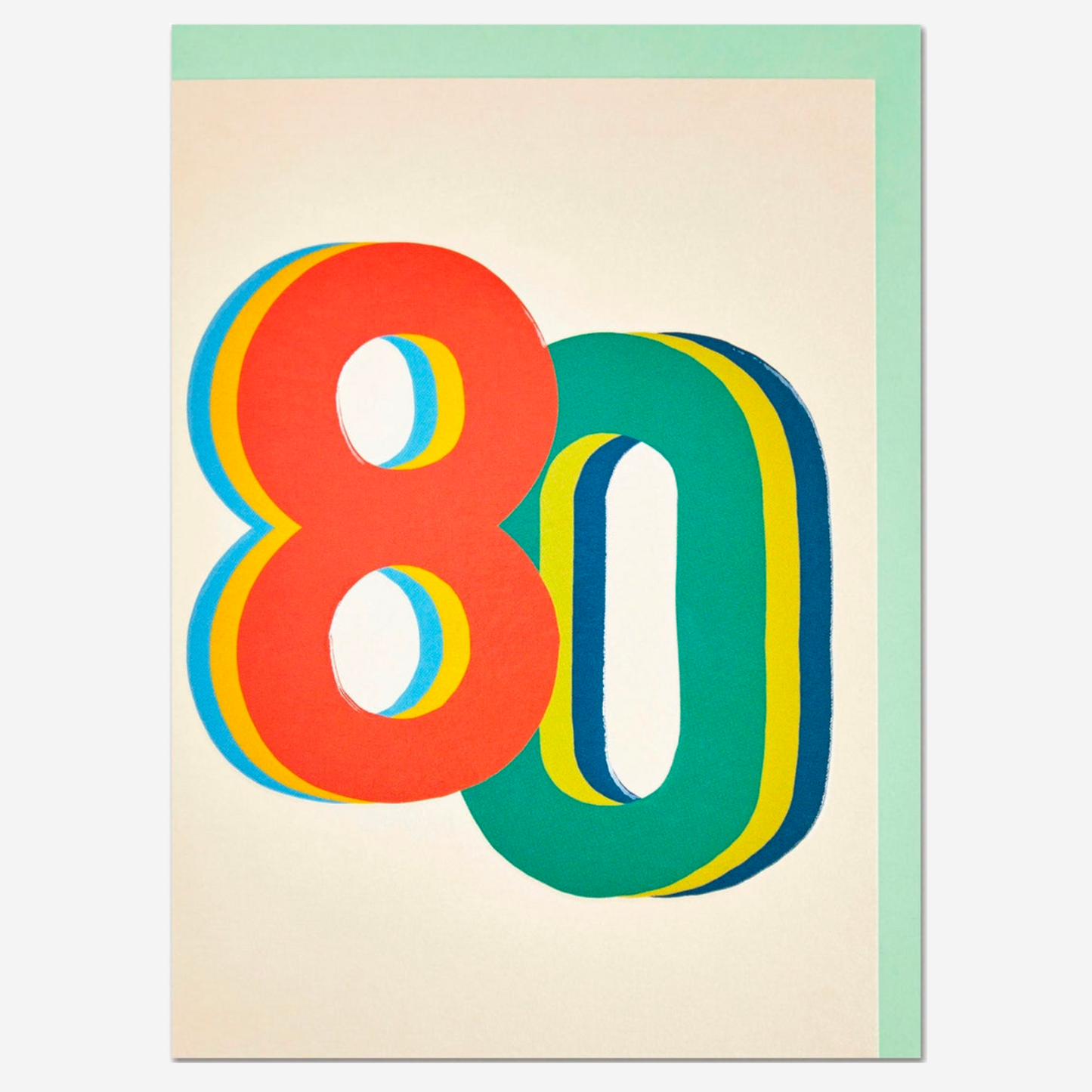 3D colourful age 80 Birthday Card