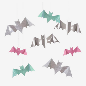 Pastel Halloween Glitter Hanging Bats