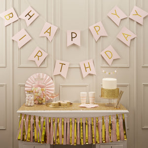 Pink and Gold Foil Happy Birthday Bunting