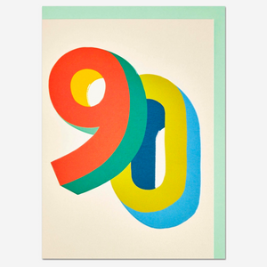 Bright colourful 3D numbers age 90 Birthday Card