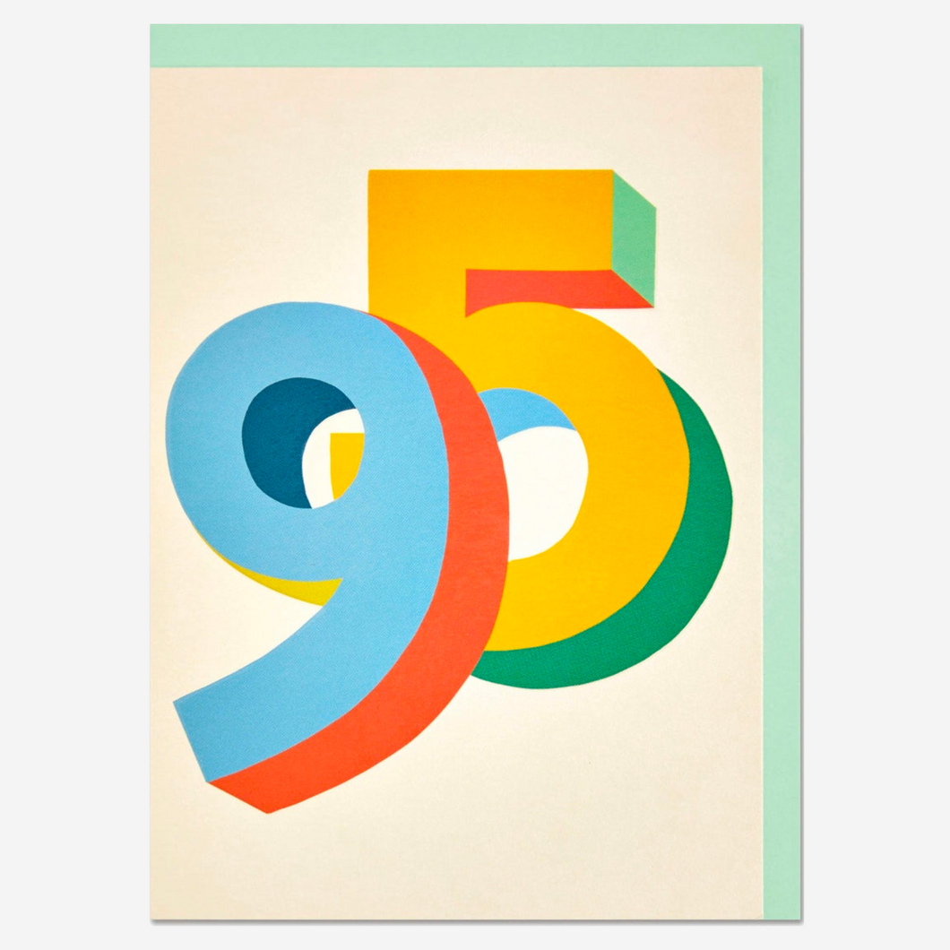 Bright colourful 3D numbers age 95 Birthday Card
