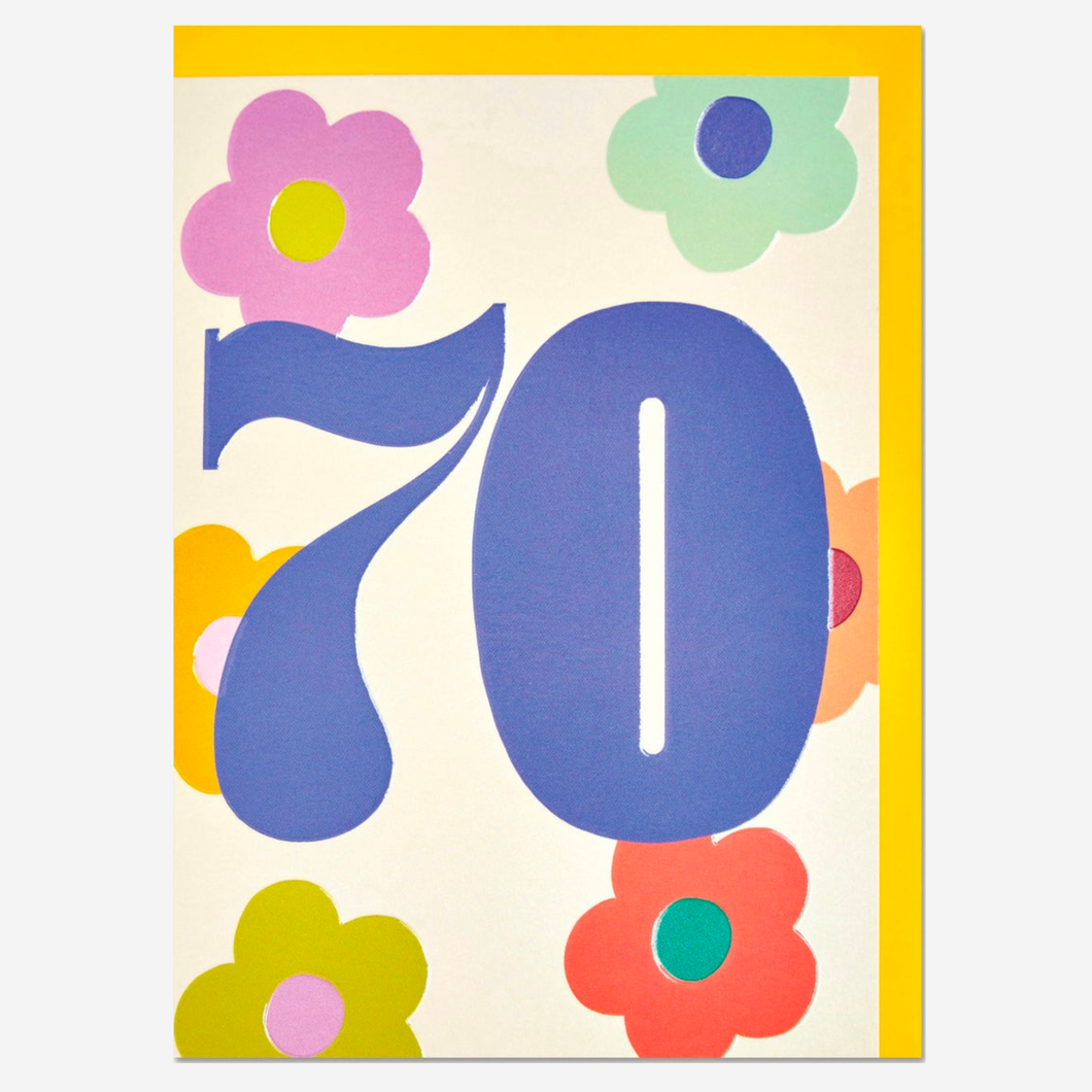 Colourful bold floral numbers age 70 Birthday Card