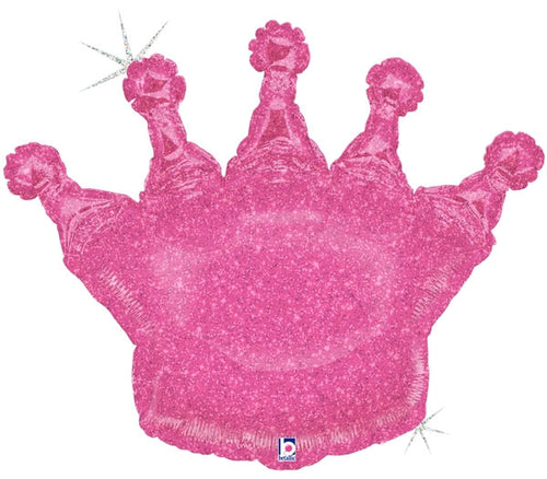 Holographic Pink Glitter Crown Inflated Foil Balloon