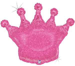 Holographic Pink Glitter Crown Inflated Foil Balloon