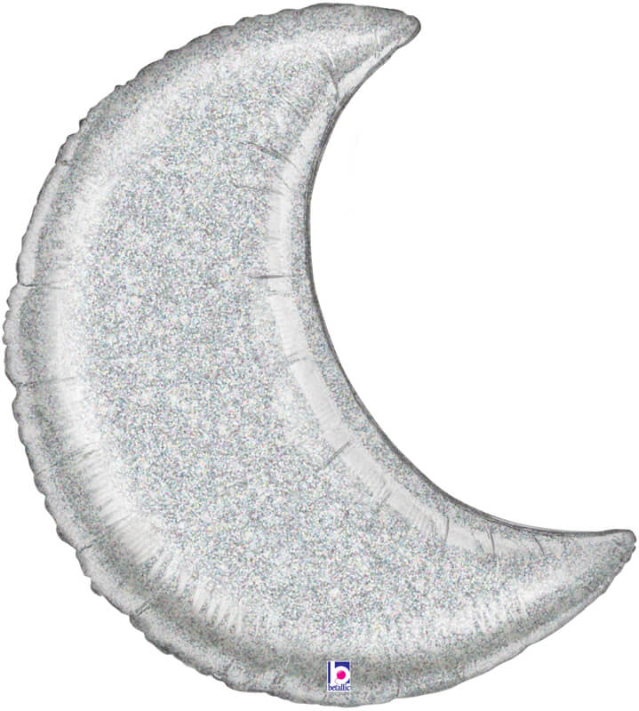 Holographic Silver Glitter Moon Balloon