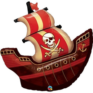 Pirate Ship Red and Gold Foil Balloon