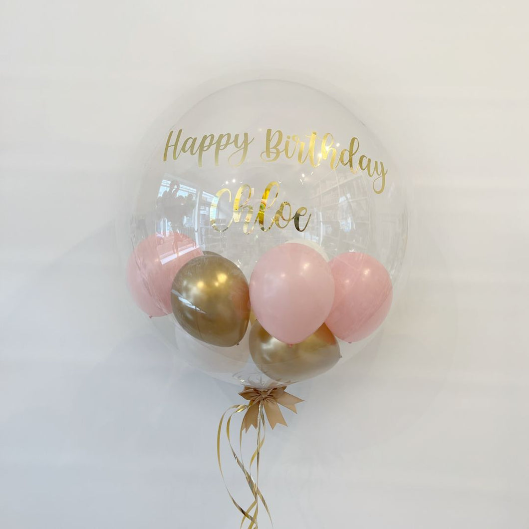 Personalised Bubble Balloon with Pink and Gold Mini Balloons