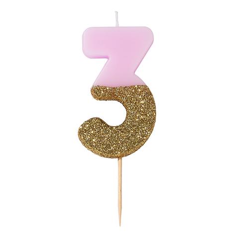 Pink Glitter Number Candles