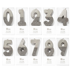 Silver Glitter Number Candles