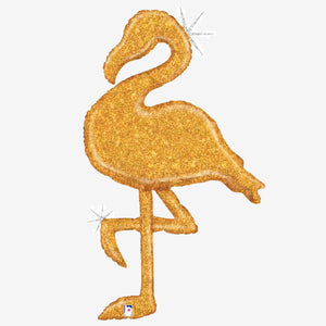 Holographic Gold Glitter Flamingo Balloon