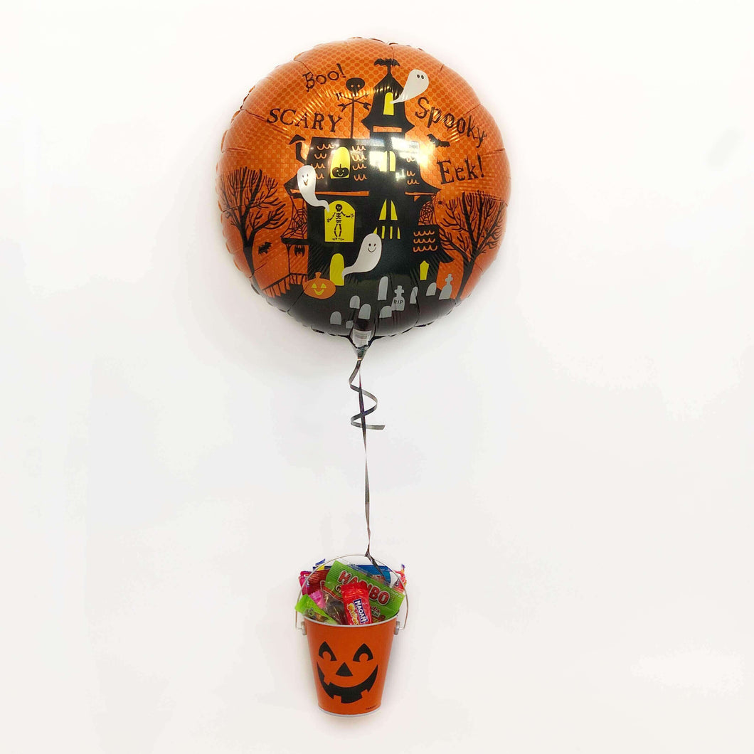 Halloween Balloon with Small Bucket of Sweets