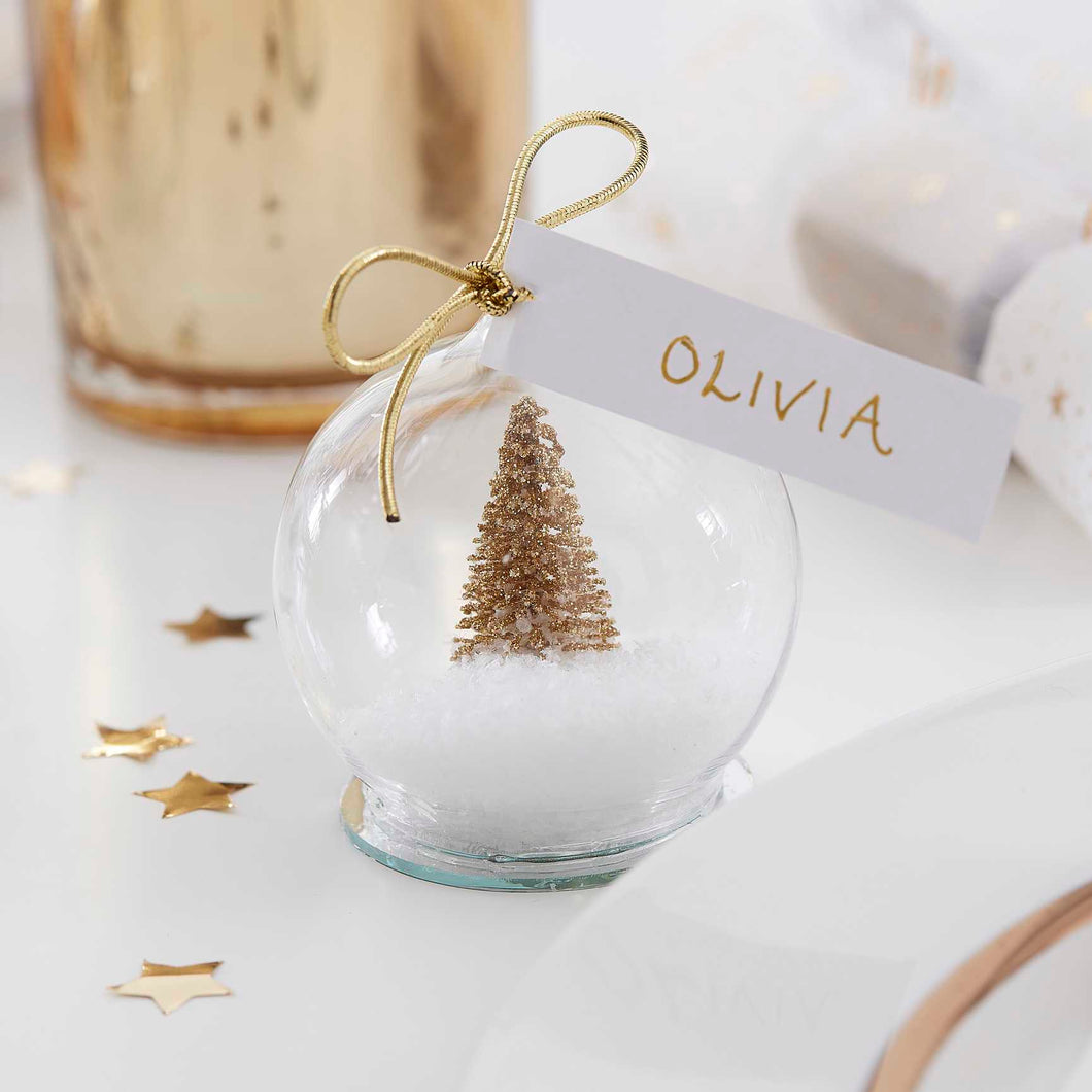 Gold Snow Globe Christmas Place Cards