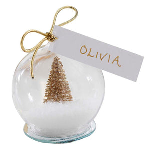 Gold Snow Globe Christmas Place Cards