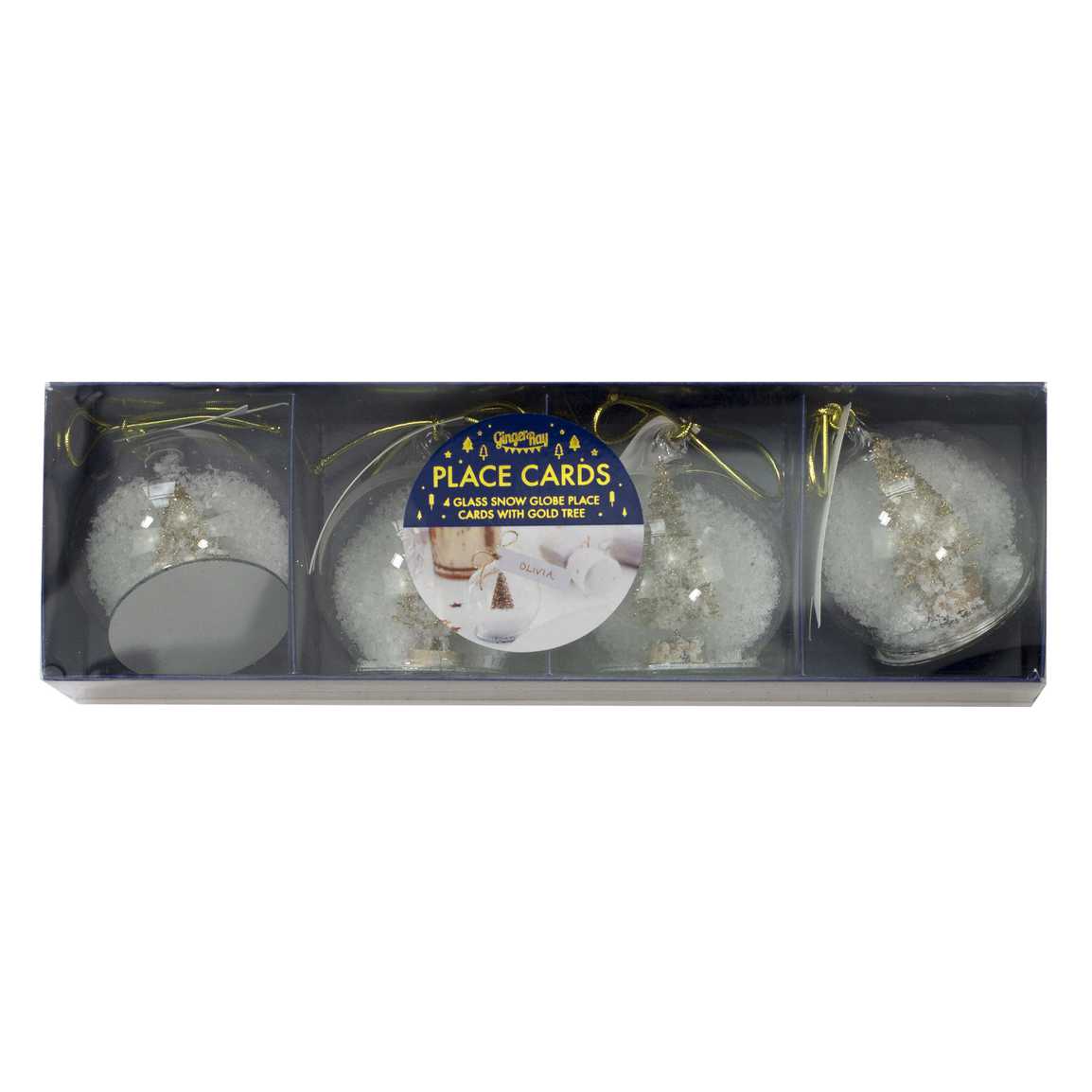 Gold Snow Globe Christmas Place Cards