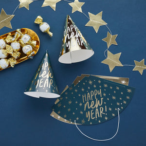 Happy New Year Navy and Gold Party Hats