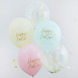 Happy Easter Confetti & Pastel Balloons