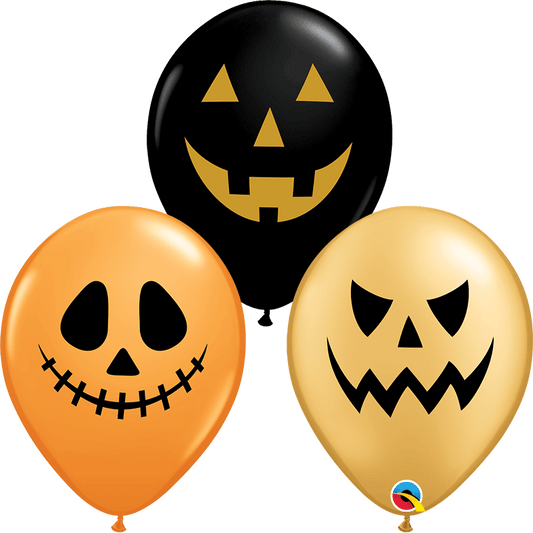 Individual 11” Inflated Latex Jack Faces Halloween Balloon