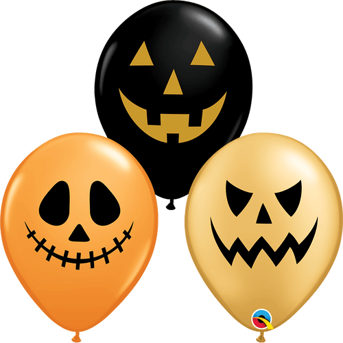 Individual 11” Latex Jack Faces Halloween Balloon