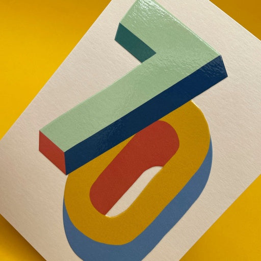 Bright colourful 3D numbers age 70 Birthday Card