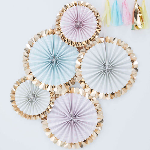 Gold Foiled Pastel Paper Fan Decorations