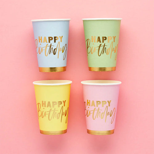 Pastel 'Happy Birthday' Cups
