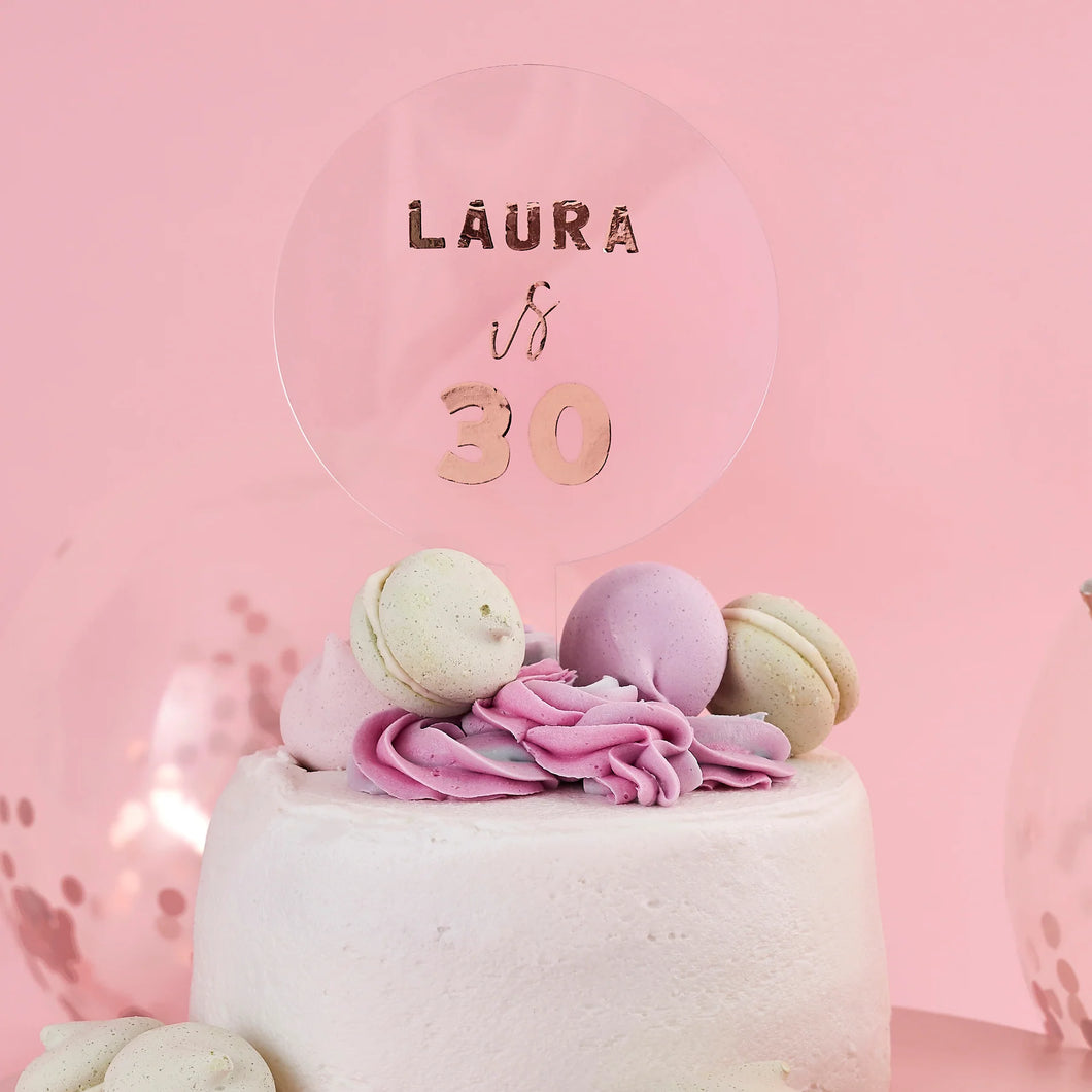 Personalised Name and Age Rose Gold Cake Topper