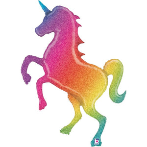 Glitter Rainbow Unicorn Holographic Foil Helium Balloon