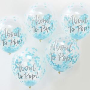 About to Pop Blue Confetti Baby Shower Balloons