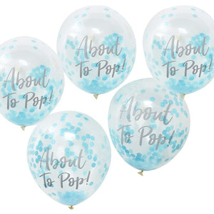 About to Pop Blue Confetti Baby Shower Balloons