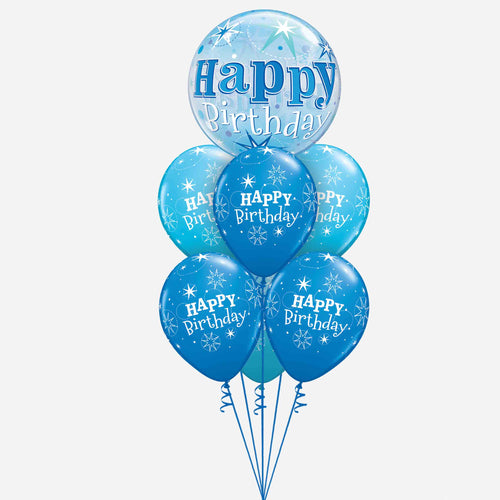 Birthday Blue Bubble Inflated Balloon Bouquet
