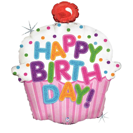Cupcake Happy Birthday Inflated Foil Balloon
