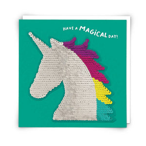Unicorn Greetings Card with Reusable Reversible Sequin Patch