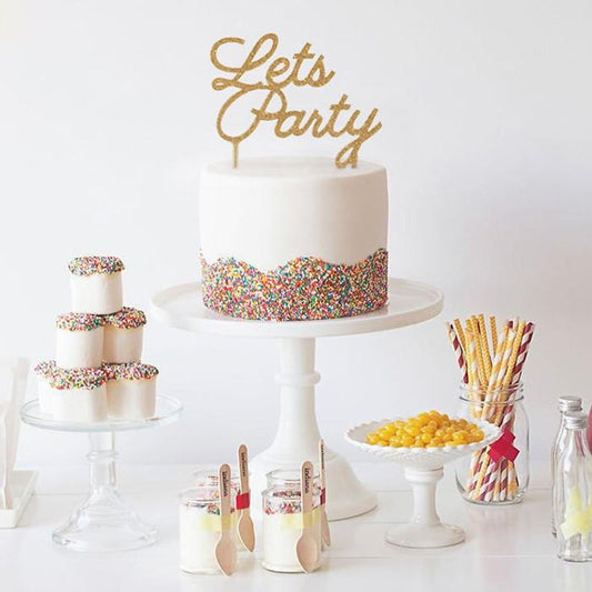 Let's Party Cake Topper Gold
