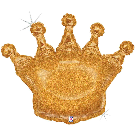 Holographic Gold Glitter Crown Inflated Balloon