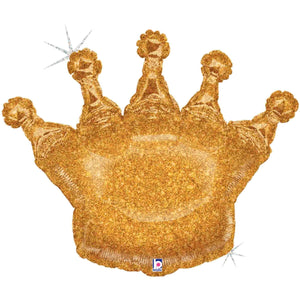 Holographic Gold Glitter Crown Inflated Balloon
