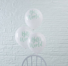 Mint Hello World Baby Shower Balloons