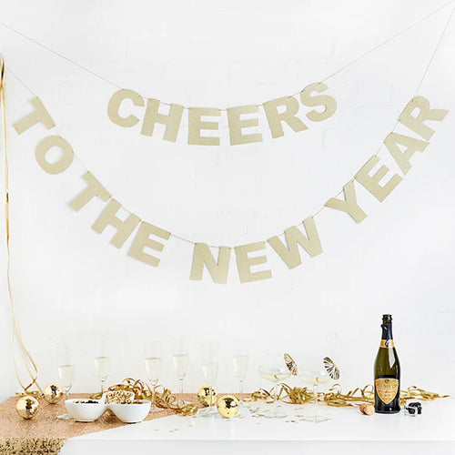 Cheers to New Year Glitter Banner