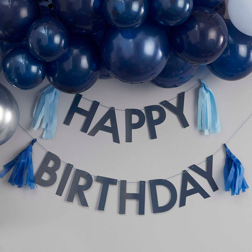 Blue Happy Birthday Bunting with Tassels