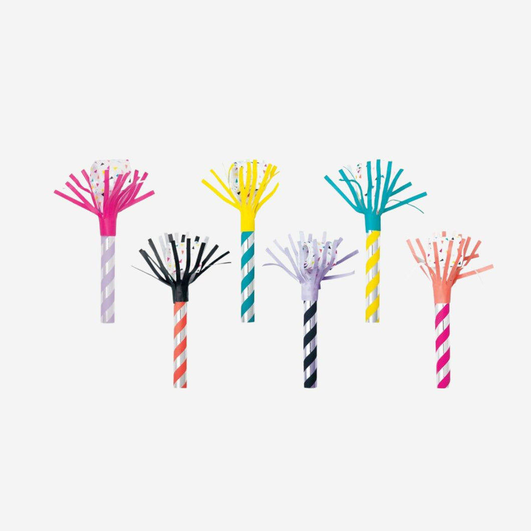 Colourful Fringe Squawker Blowouts - Pack of 6