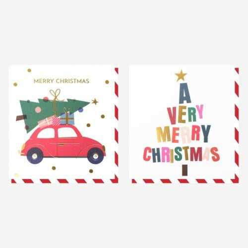 Car & Tree Mixed Charity Christmas Cards Pack of 8