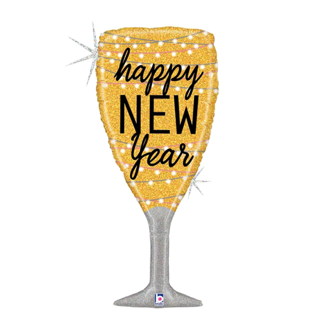 New Year Holographic Champagne Glass Foil Balloon
