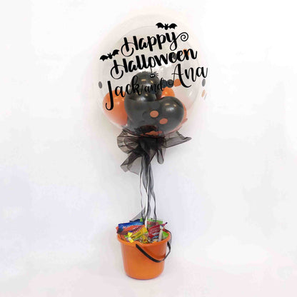 Personalised Inflated Halloween Balloon with Bucket of Sweets