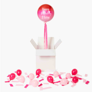Personalised Ombre Red & Pink Orbz Balloon in a Box